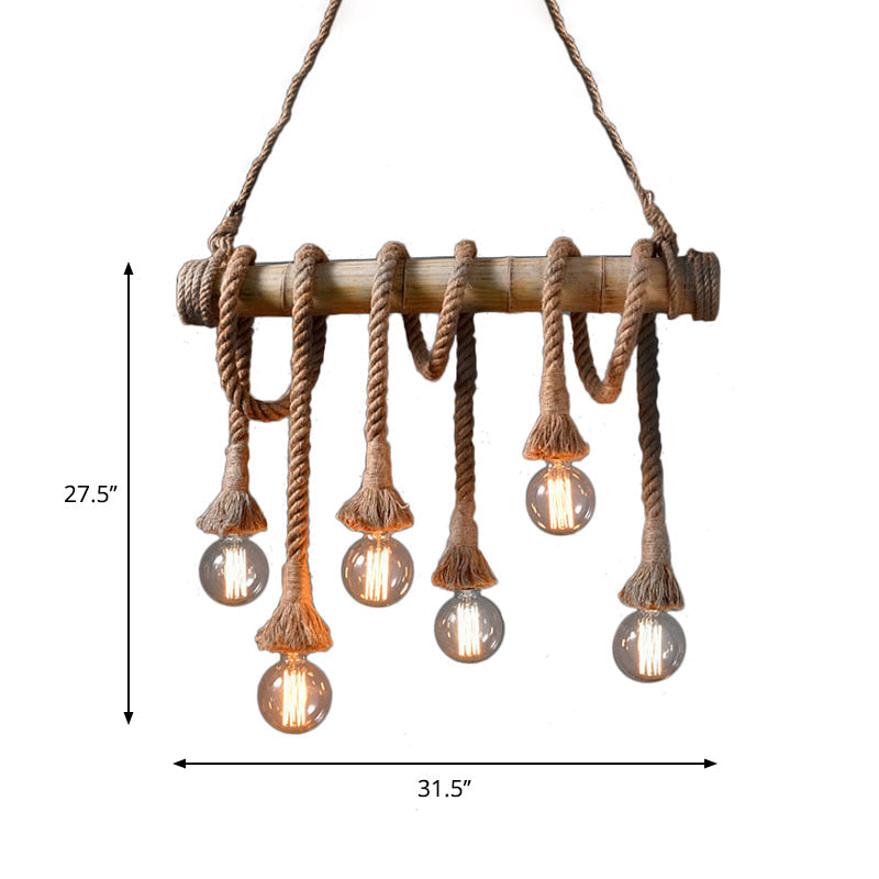 Rustic Bamboo Pendant Light with Adjustable Rope Cord