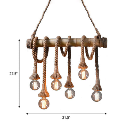 Rustic Bamboo Pendant Light with Adjustable Rope Cord