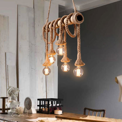 Rustic Bamboo Pendant Light with Adjustable Rope Cord