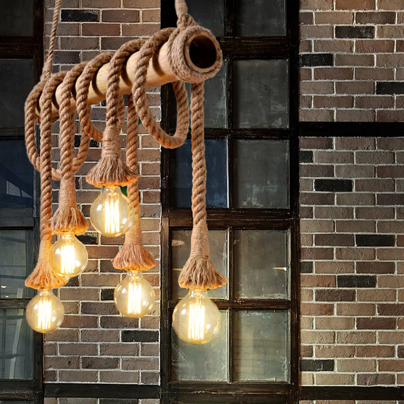 Rustic Bamboo Pendant Light with Adjustable Rope Cord