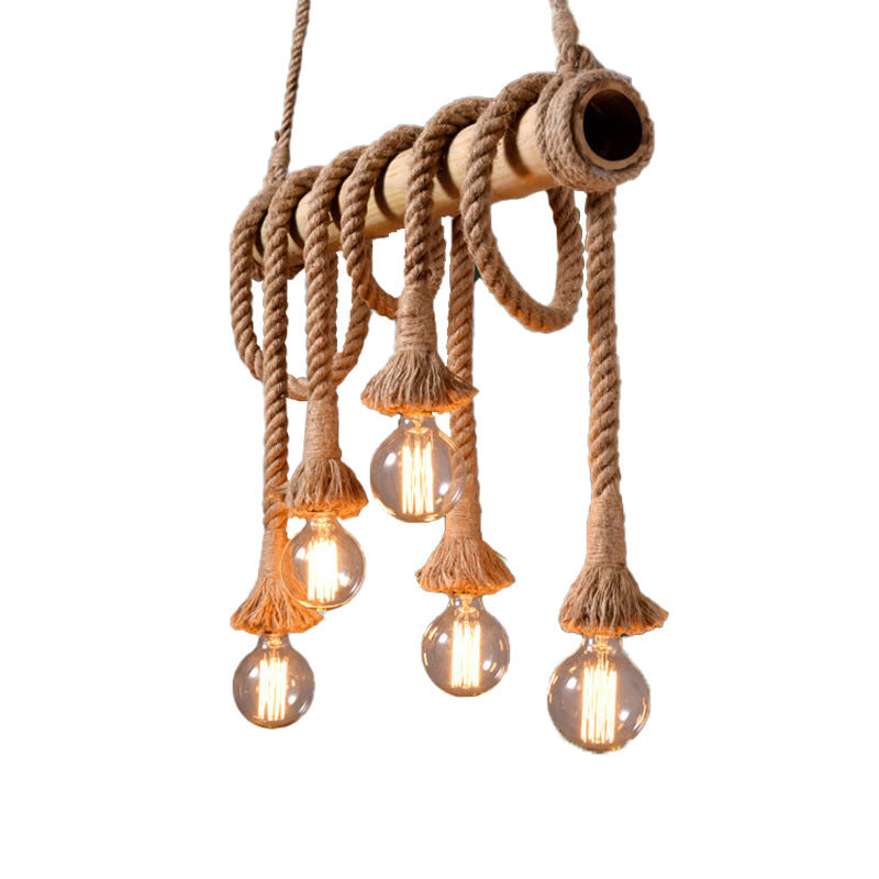 Rustic Bamboo Pendant Light with Adjustable Rope Cord
