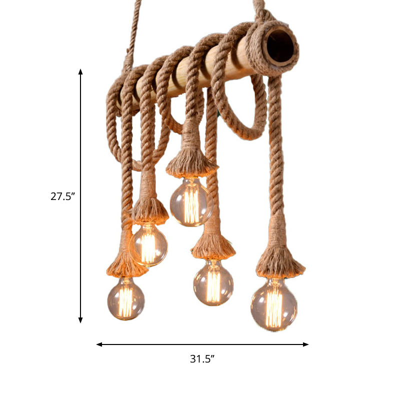 Rustic Bamboo Pendant Light with Adjustable Rope Cord