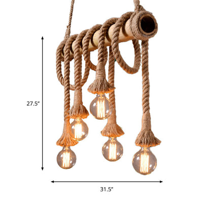 Rustic Bamboo Pendant Light with Adjustable Rope Cord