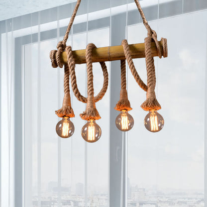 Rustic Bamboo Pendant Light with Adjustable Rope Cord