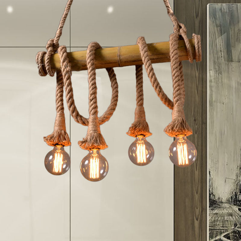 Rustic Bamboo Pendant Light with Adjustable Rope Cord