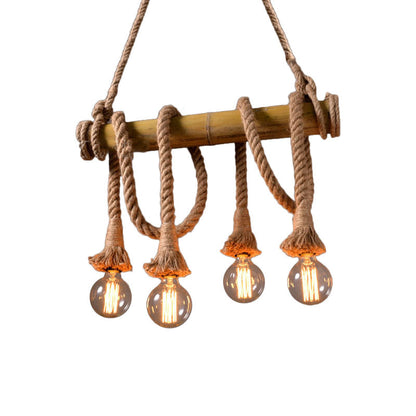 Rustic Bamboo Pendant Light with Adjustable Rope Cord