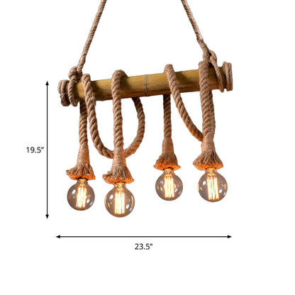 Rustic Bamboo Pendant Light with Adjustable Rope Cord