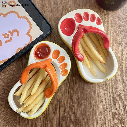 Colorful Ceramic Flip Flop Shaped Serving Dish