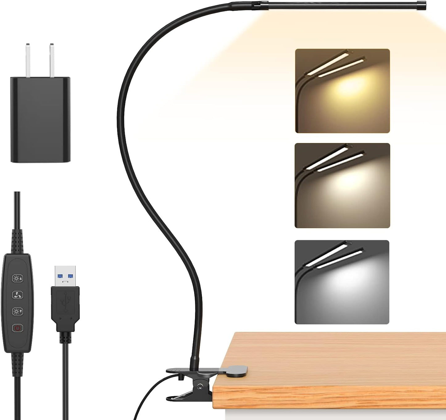 Bright LED Clamp Desk Light with USB Charging - Befez