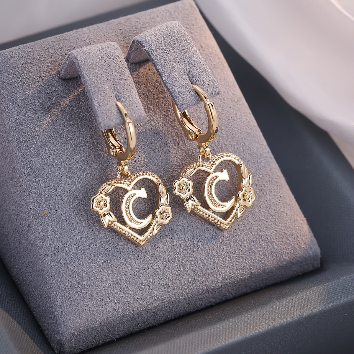 Delicate Monogram Heart Huggie Earrings