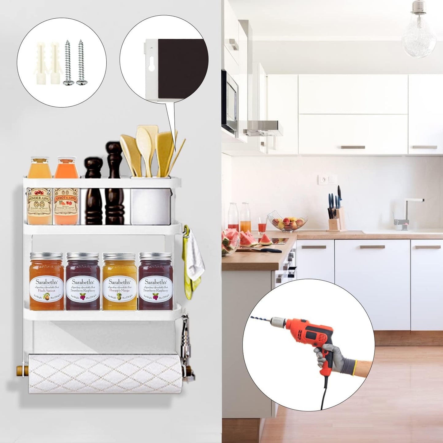Space Saving Fridge Spice Organizer with Towel Holder