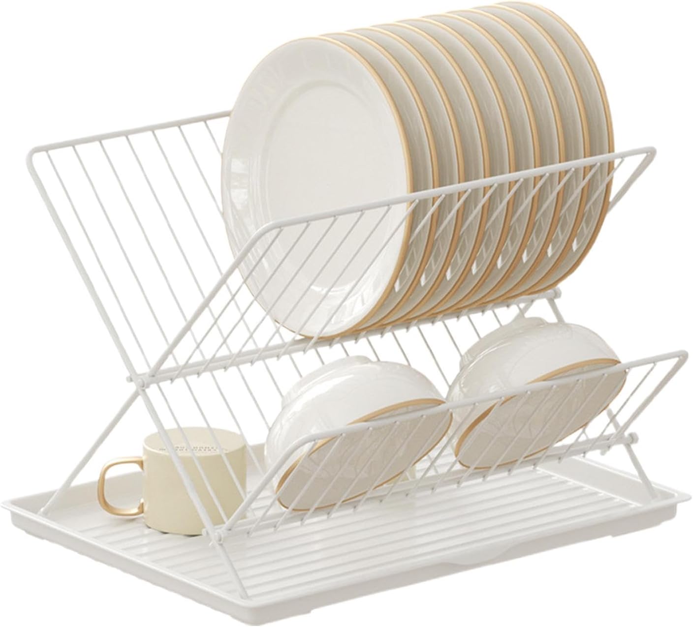 Space Saving 2 Tier Dish Rack with Removable Tray - Befez