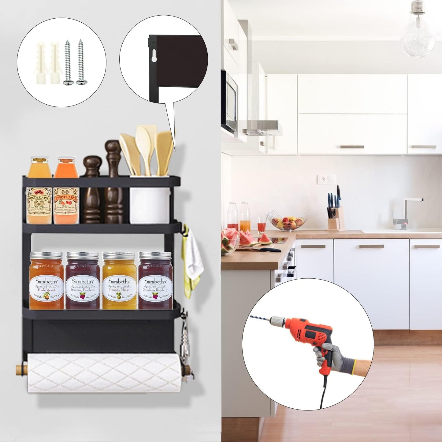 Space Saving Fridge Spice Organizer with Towel Holder