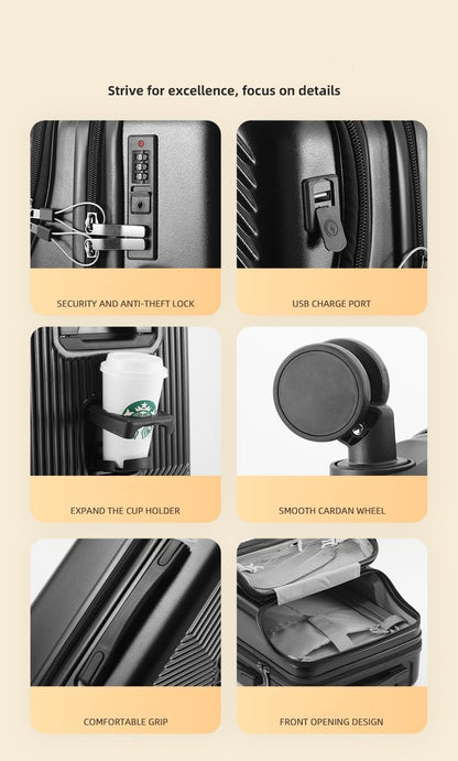 Durable Carry On Suitcase with USB Charger & Lock
