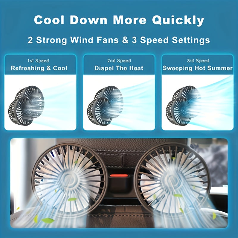 Portable Dual Car Fan with 360° Rotation