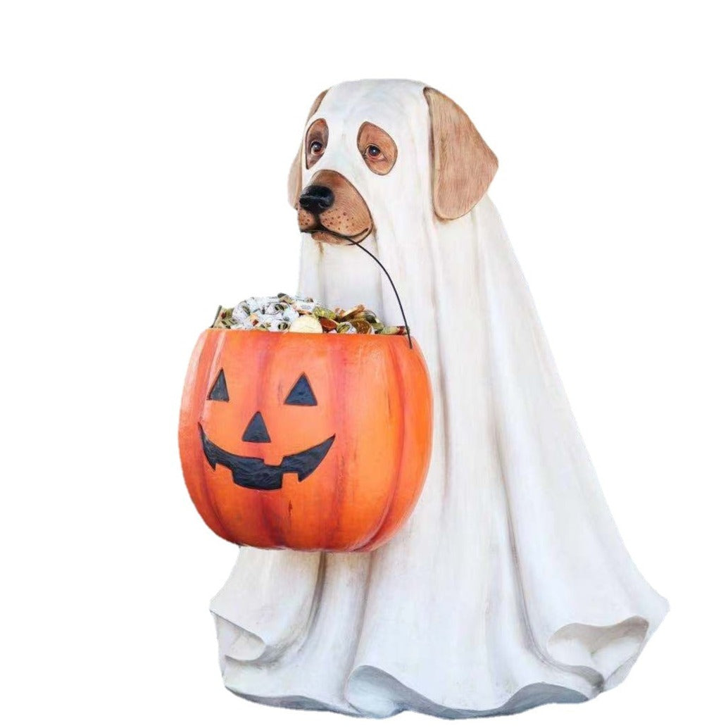 Adorable Dog Pumpkin Figurine Outdoor Decor