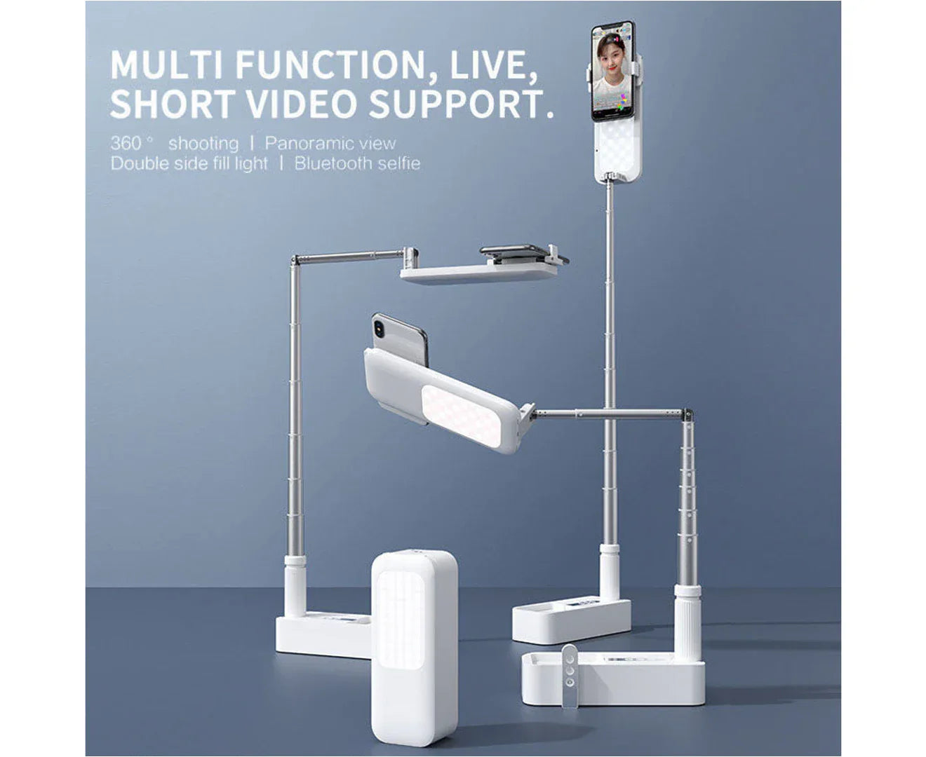 Portable 3ft Smartphone Stand with 360° Rotation and LED Light