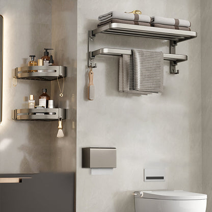 Contemporary Chrome Bathroom Shelf Towel Rack Accessory Set