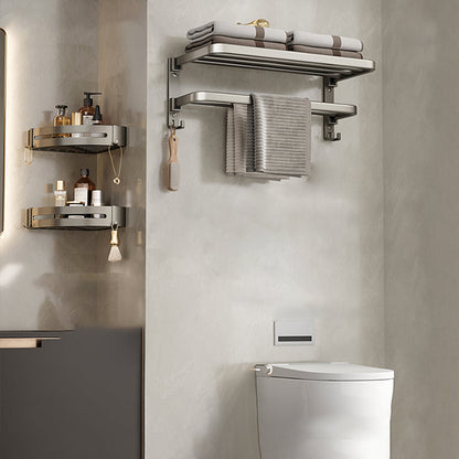 Contemporary Chrome Bathroom Shelf Towel Rack Accessory Set