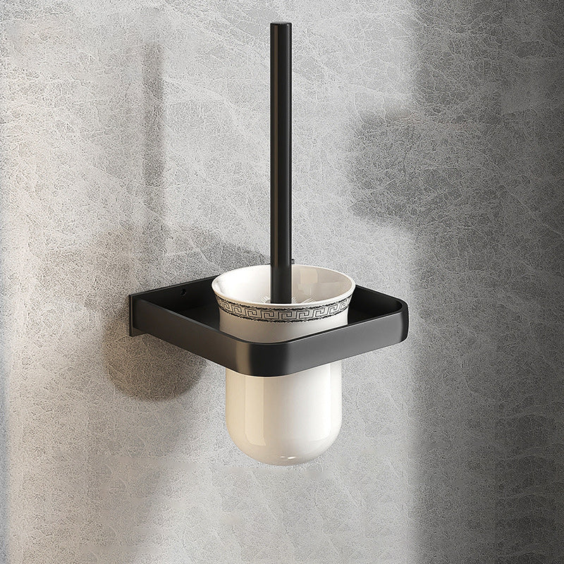 Contemporary Black Bathroom Fixture Set with Shelf and Hooks