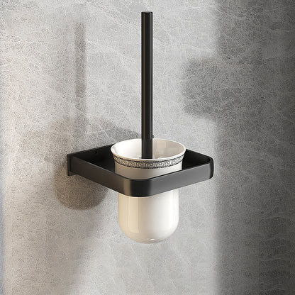 Contemporary Black Bathroom Fixture Set with Shelf and Hooks