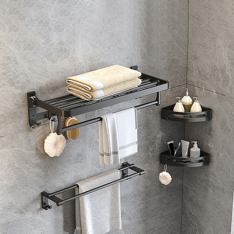 Contemporary Black Bathroom Fixture Set with Shelf and Hooks