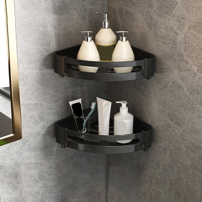Contemporary Black Bathroom Fixture Set with Shelf and Hooks