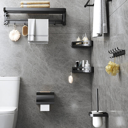 Contemporary Black Bathroom Fixture Set with Shelf and Hooks