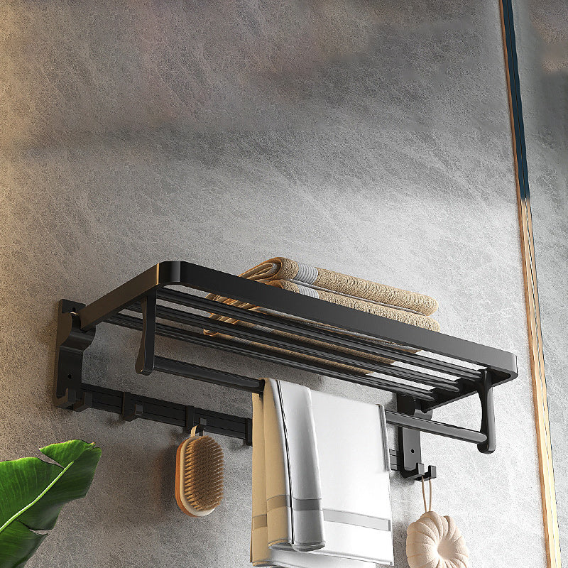 Contemporary Black Bathroom Fixture Set with Shelf and Hooks