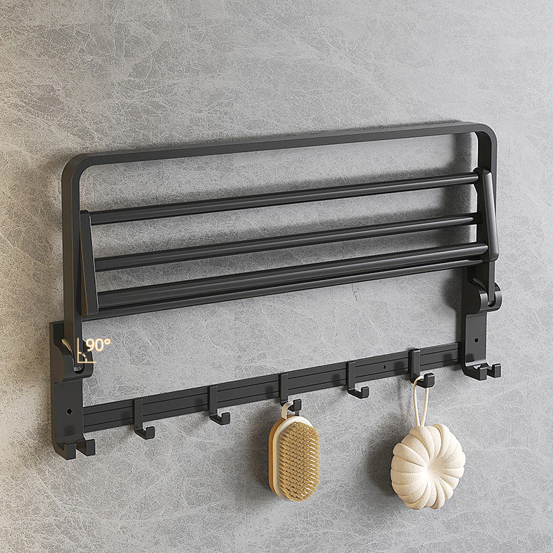 Contemporary Black Bathroom Fixture Set with Shelf and Hooks