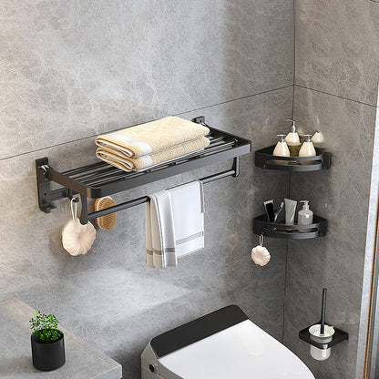 Contemporary Black Bathroom Fixture Set with Shelf and Hooks