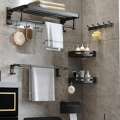 Contemporary Black Bathroom Fixture Set with Shelf and Hooks