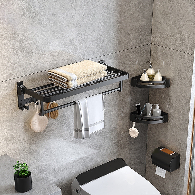 Contemporary Black Bathroom Fixture Set with Shelf and Hooks