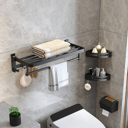 Contemporary Black Bathroom Fixture Set with Shelf and Hooks
