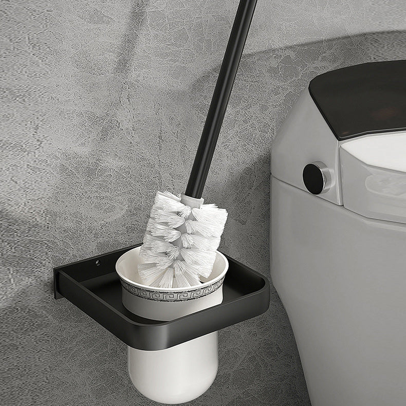 Contemporary Black Bathroom Fixture Set with Shelf and Hooks