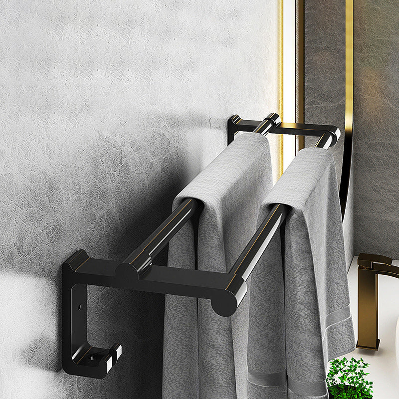 Contemporary Black Bathroom Fixture Set with Shelf and Hooks