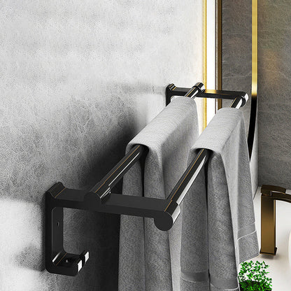 Contemporary Black Bathroom Fixture Set with Shelf and Hooks