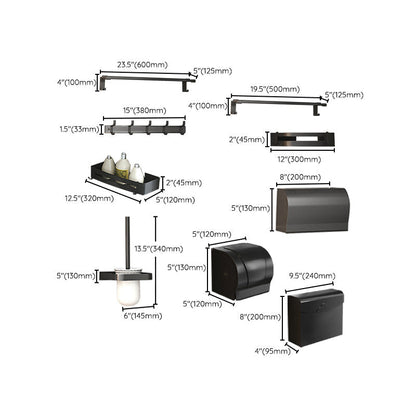 Contemporary Black Bathroom Fixture Set with Shelf and Hooks