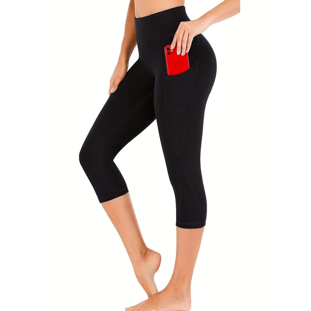 Women's Comfortable Capri Leggings with Side Pockets - Befez