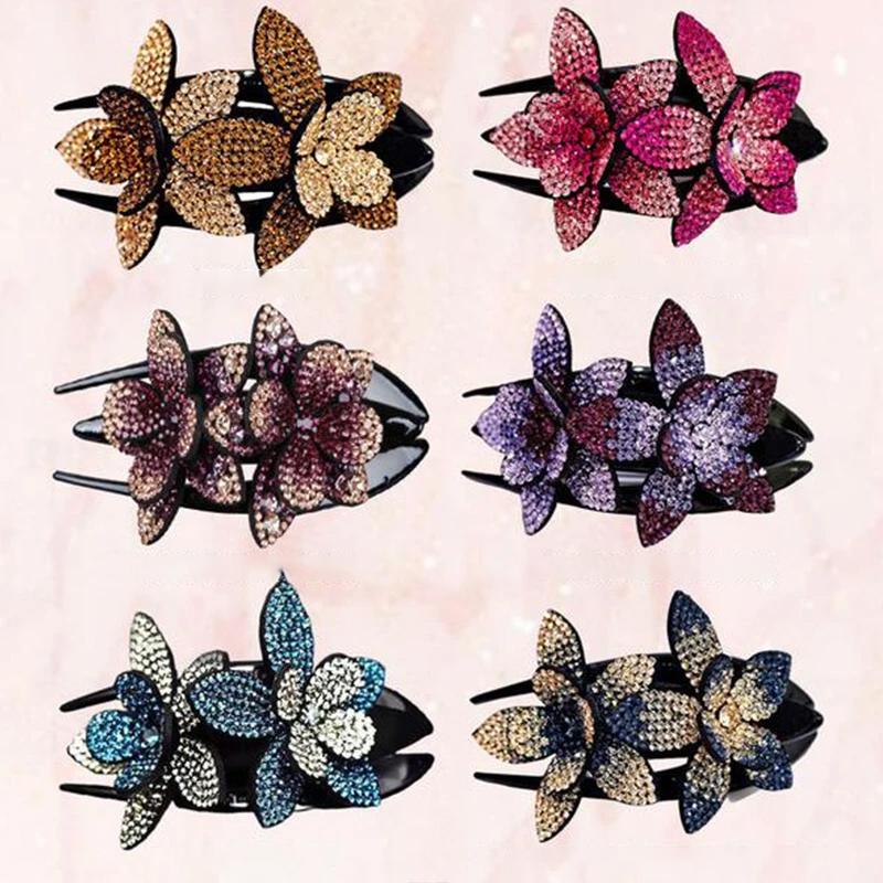 Glittery Floral Double Hair Barrette