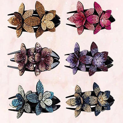 Glittery Floral Double Hair Barrette