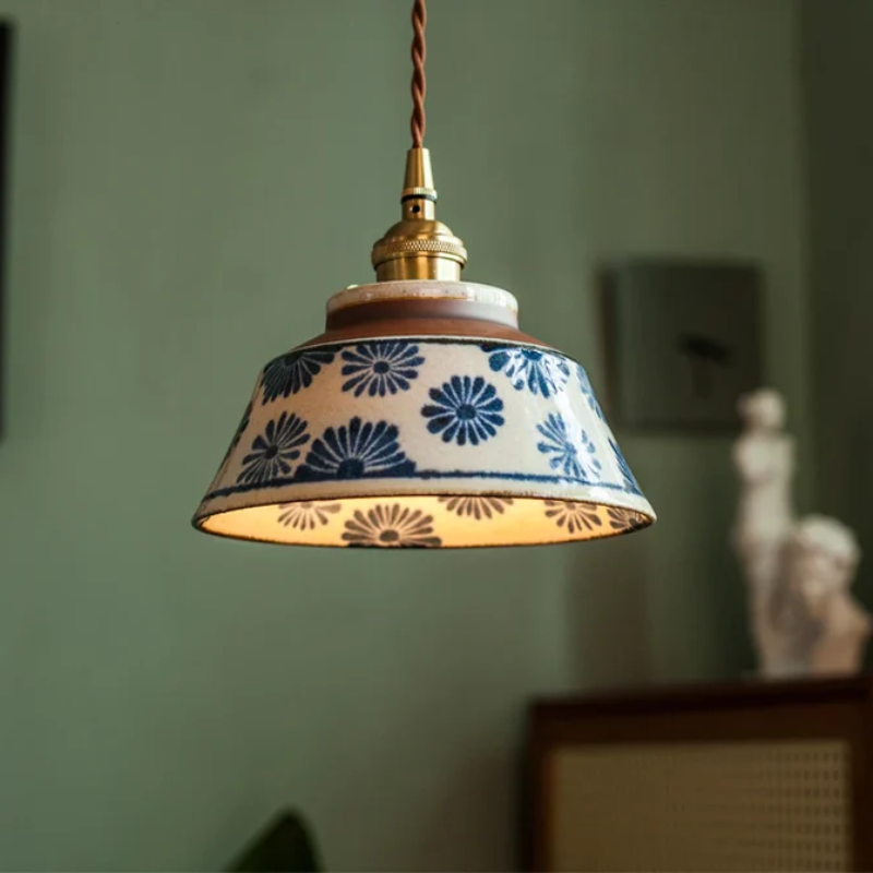 Vintage Asian Ceramic Pendant Lamp