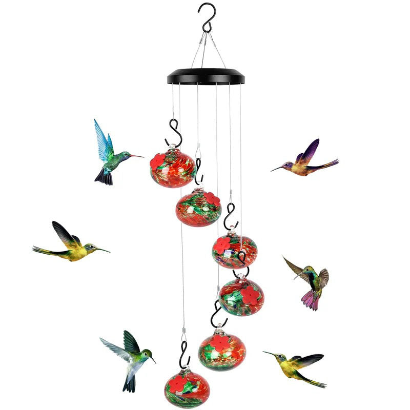 Colorful Glass Hummingbird Feeder with Wind Chime - Befez