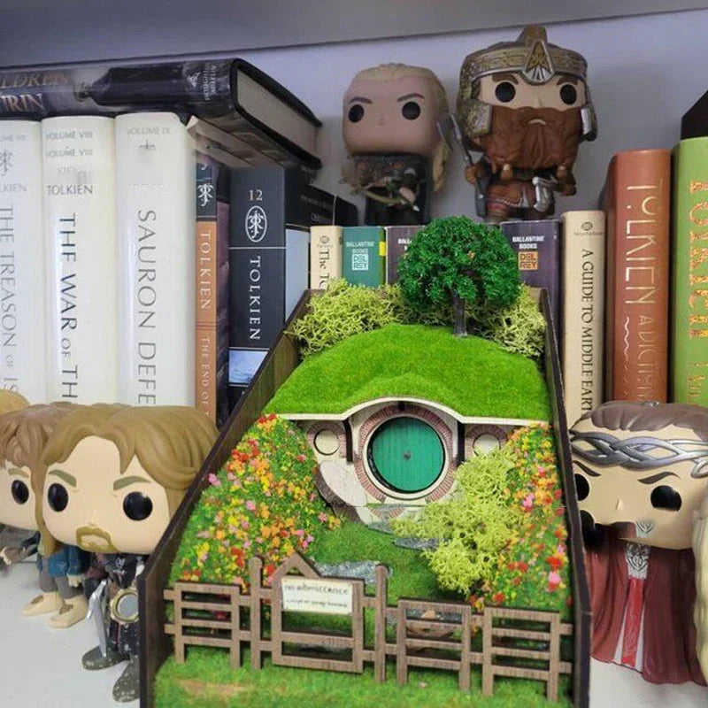 Unique Wooden Book Stands with Mini Scene Design