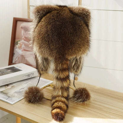 Adorable Fake Fur Raccoon Tail Family Hat