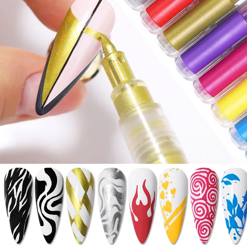 Slim 12 Color Curved Nail Art Pen