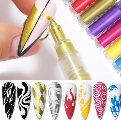 Slim 12 Color Curved Nail Art Pen