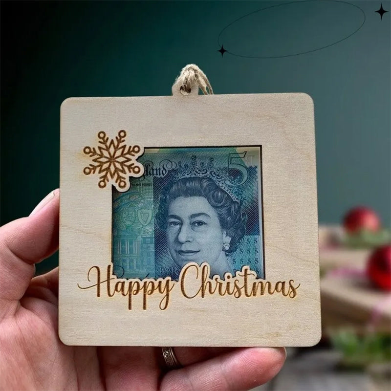 Wooden Festive Holiday Money Clip Ornament