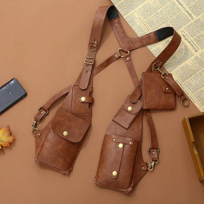 Vintage Leather Crossbody Satchel Bag with Strap