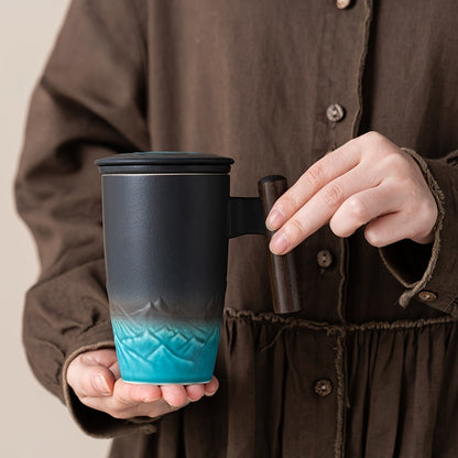 Vintage Tea Mug with Infuser and Wooden Grip